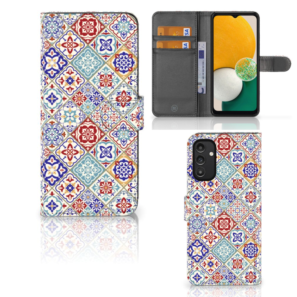 Samsung Galaxy A14 4G Bookcase Tiles Color met unieke tegeltjes en ruimte voor 3 pasjes.