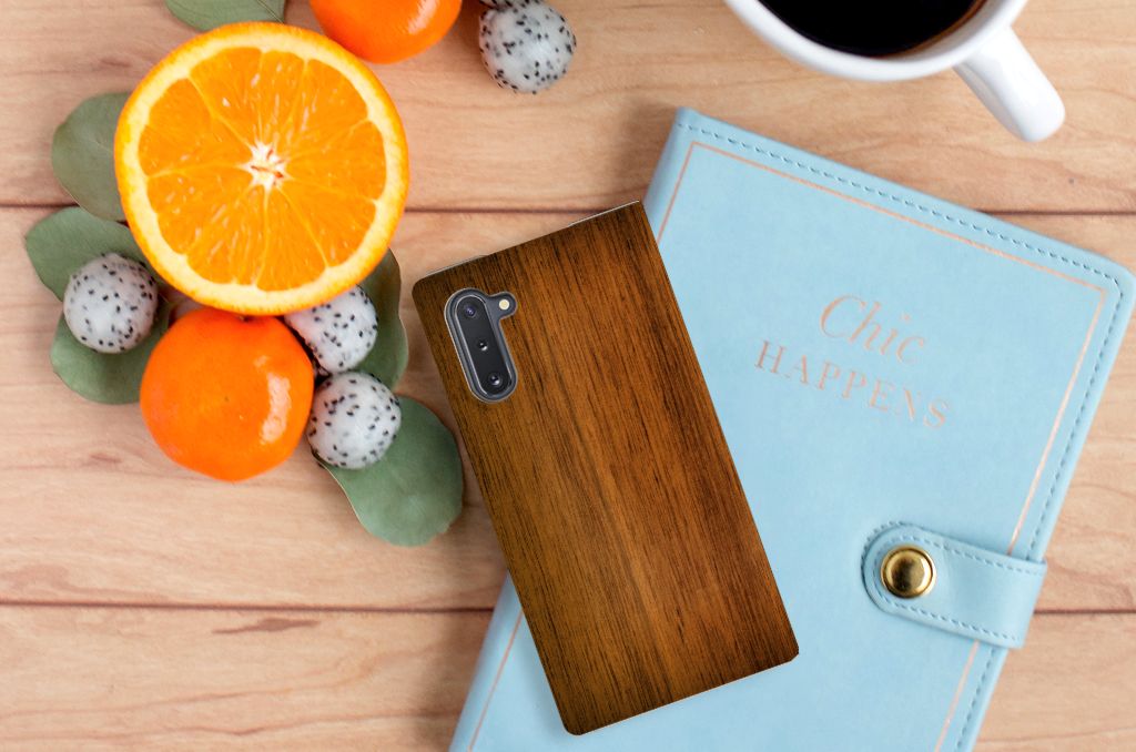 Samsung Galaxy Note 10 Book Wallet Case Donker Hout