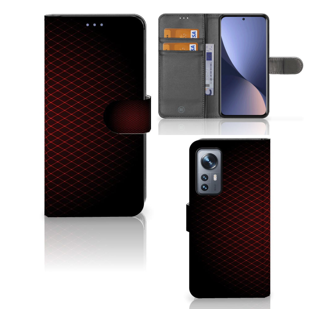 Xiaomi 12 | 12X Telefoon Hoesje Geruit Rood met ruimte voor 3 pasjes en opvallend design.