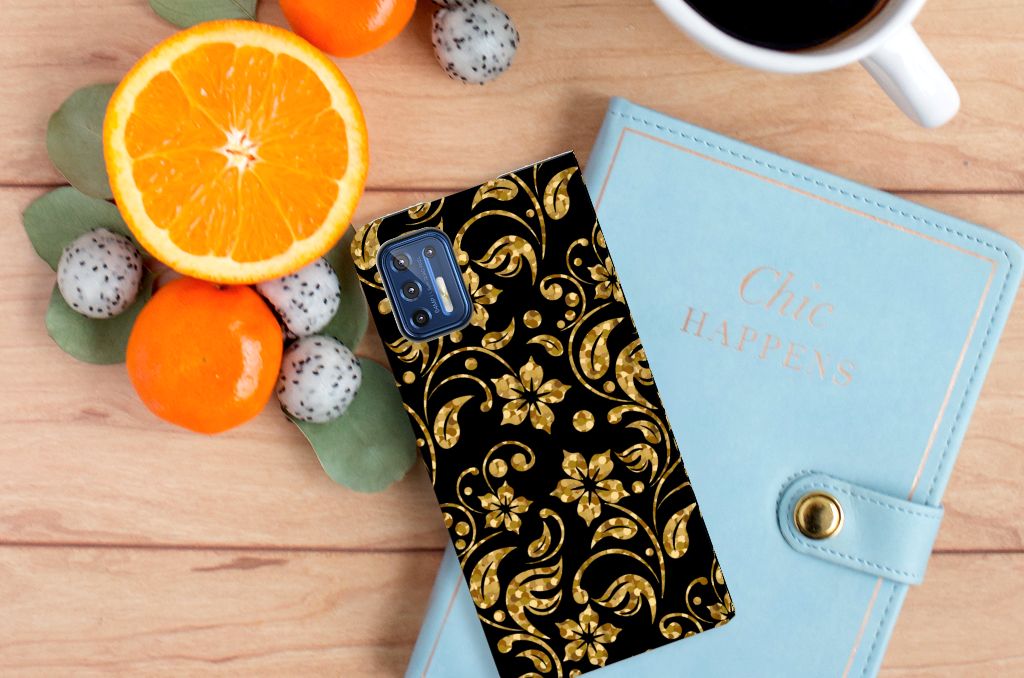 Motorola Moto G9 Plus Smart Cover Gouden Bloemen - B2C Telecom