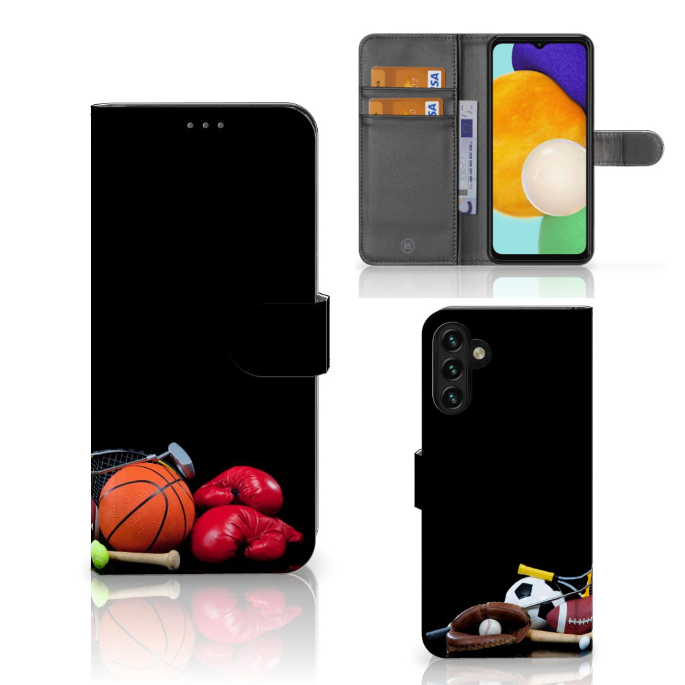 Samsung Galaxy A04s | Samsung Galaxy A13 5G Wallet Case met Pasjes Sports with sports equipment design.