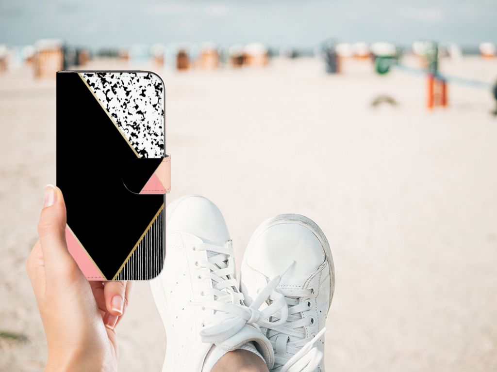 Apple iPhone 11 Book Case Zwart Roze Vormen