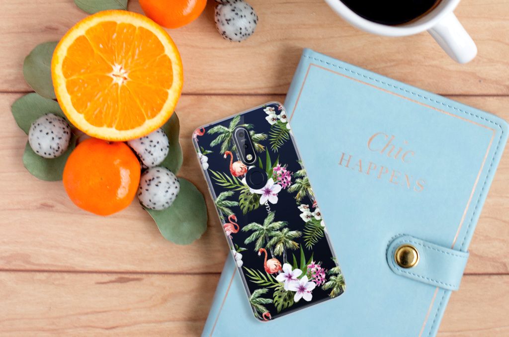 Nokia 7.1 TPU Hoesje Flamingo Palms