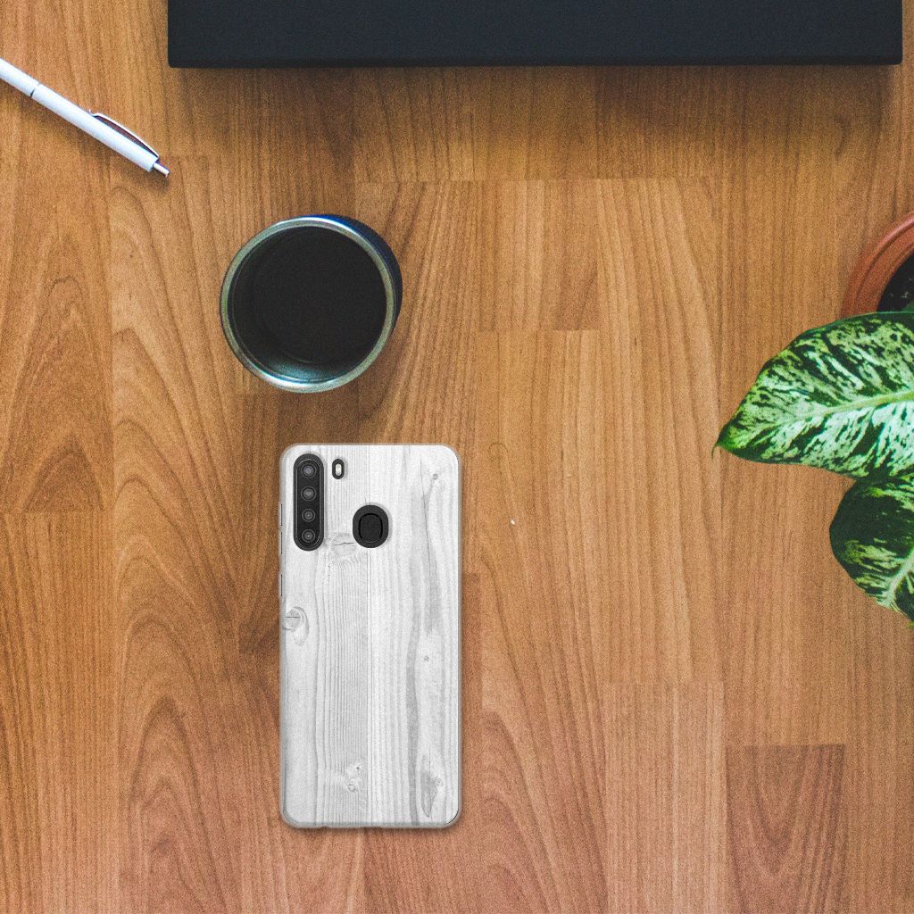 Samsung Galaxy A21 Bumper Hoesje White Wood B2C Telecom