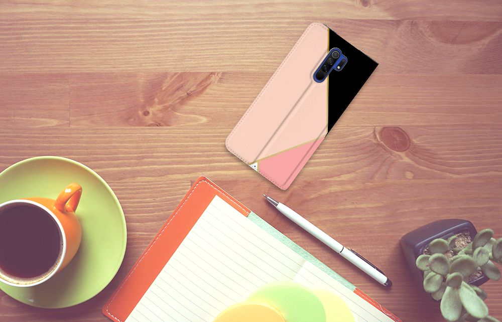 Xiaomi Redmi 9 Stand Case Zwart Roze Vormen - B2C Telecom