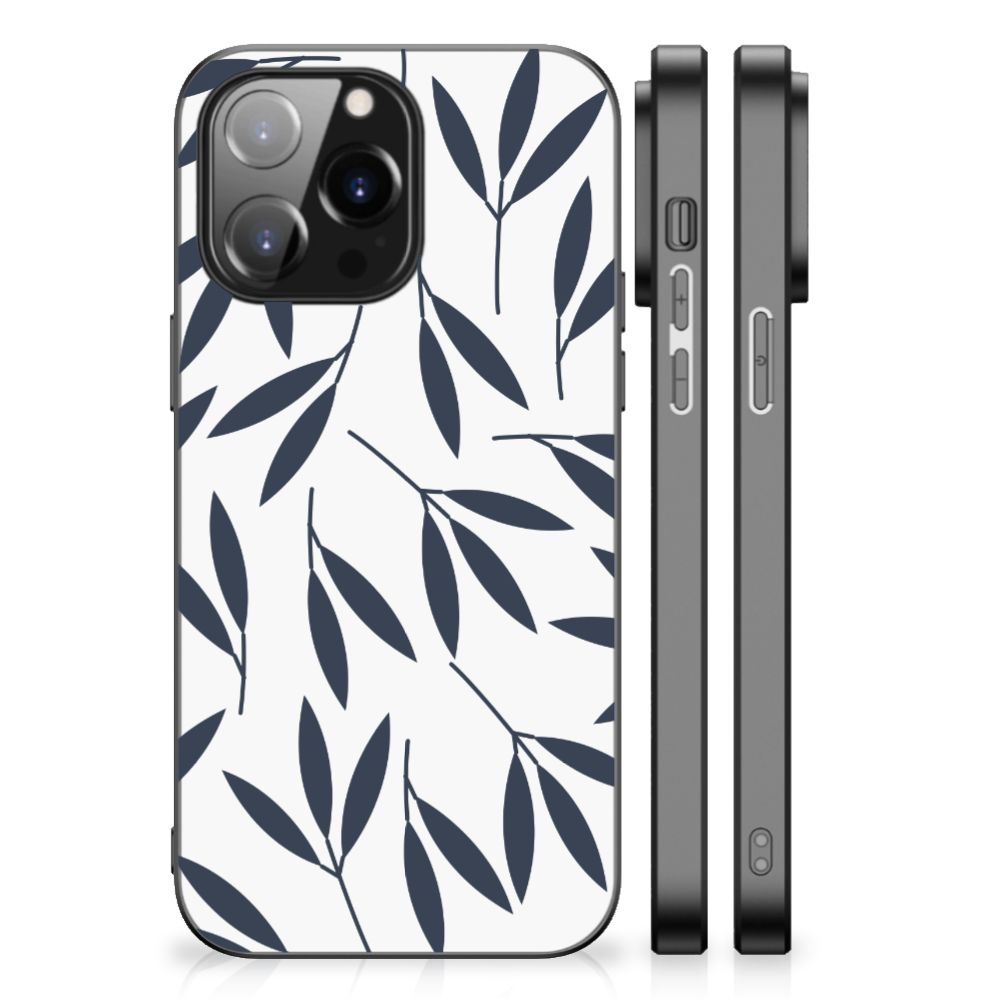 iPhone 14 Pro Max Bloemen Hoesje Leaves Blue
