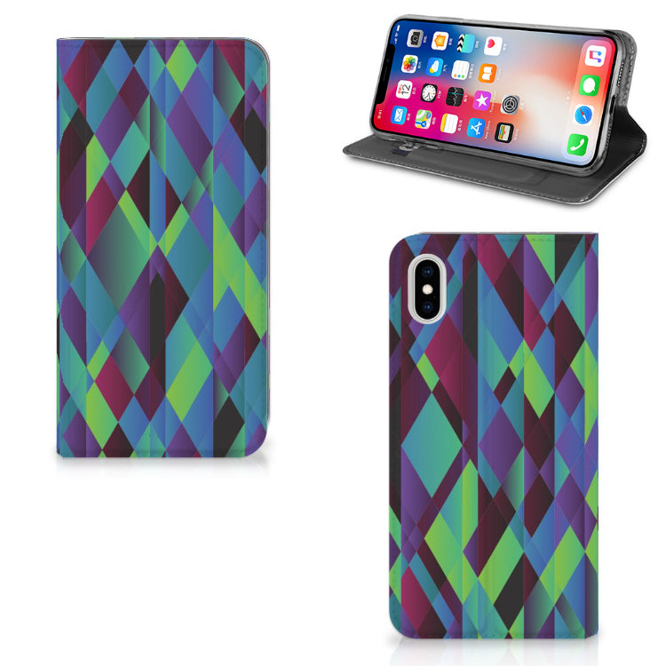 Apple iPhone Xs Max Stand Case Abstract Green Blue
