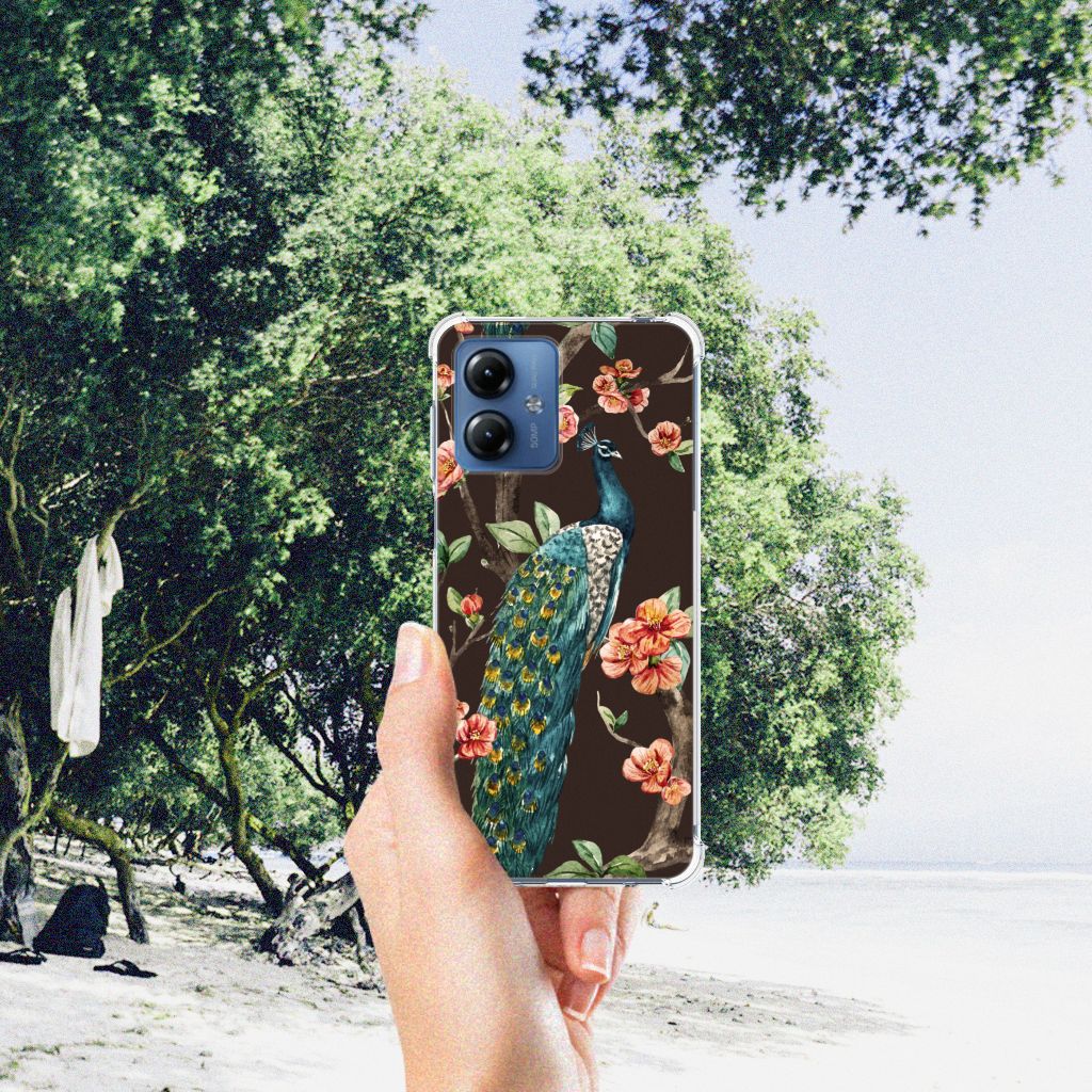 Motorola Moto G14 Case Anti-shock Pauw met Bloemen B2C Telecom