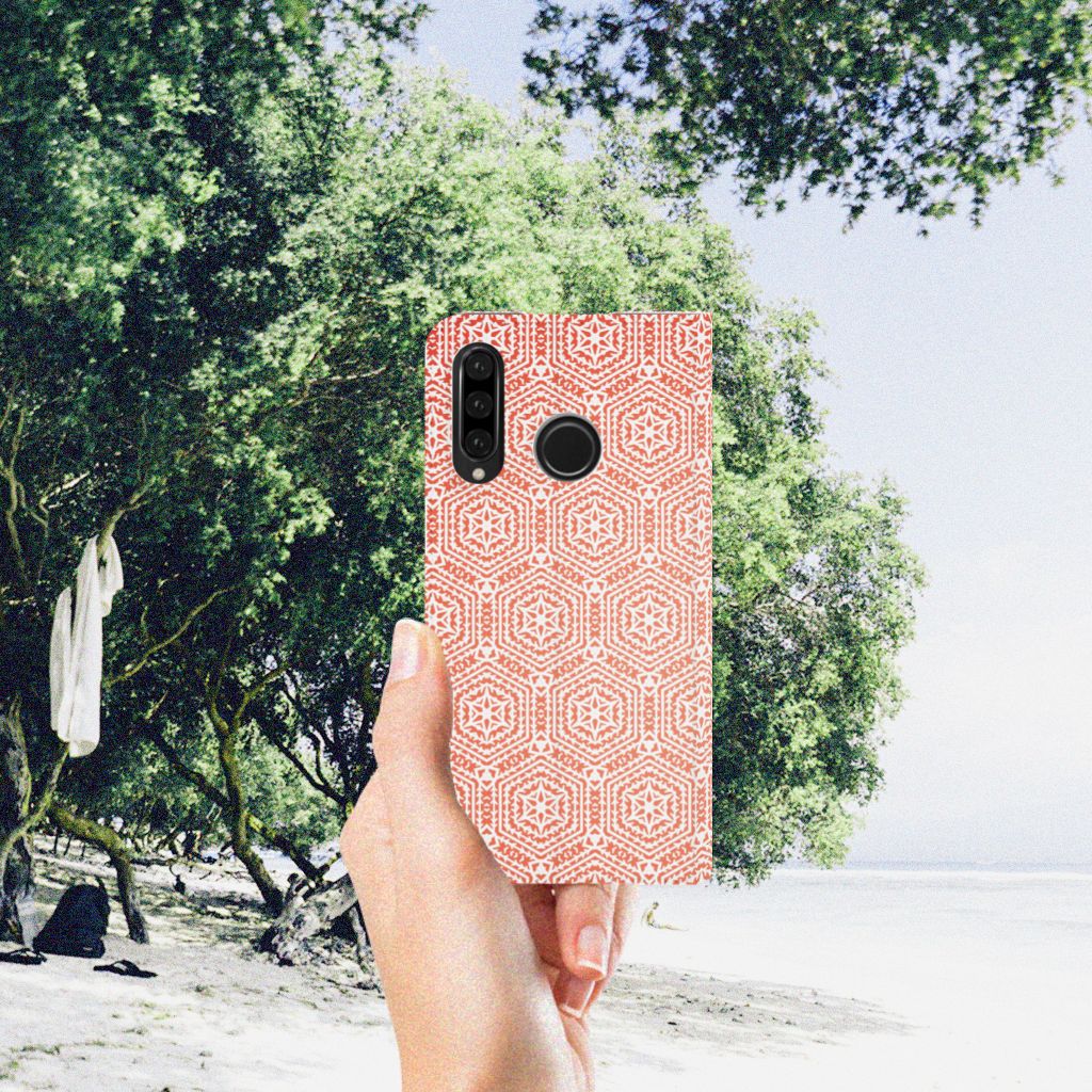 Huawei P30 Lite New Edition Hoesje met Magneet Pattern Orange