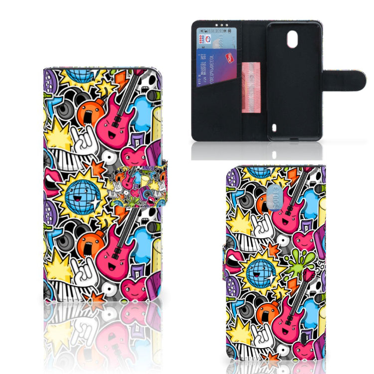 Nokia 1 Plus Wallet Case met Pasjes Punk Rock