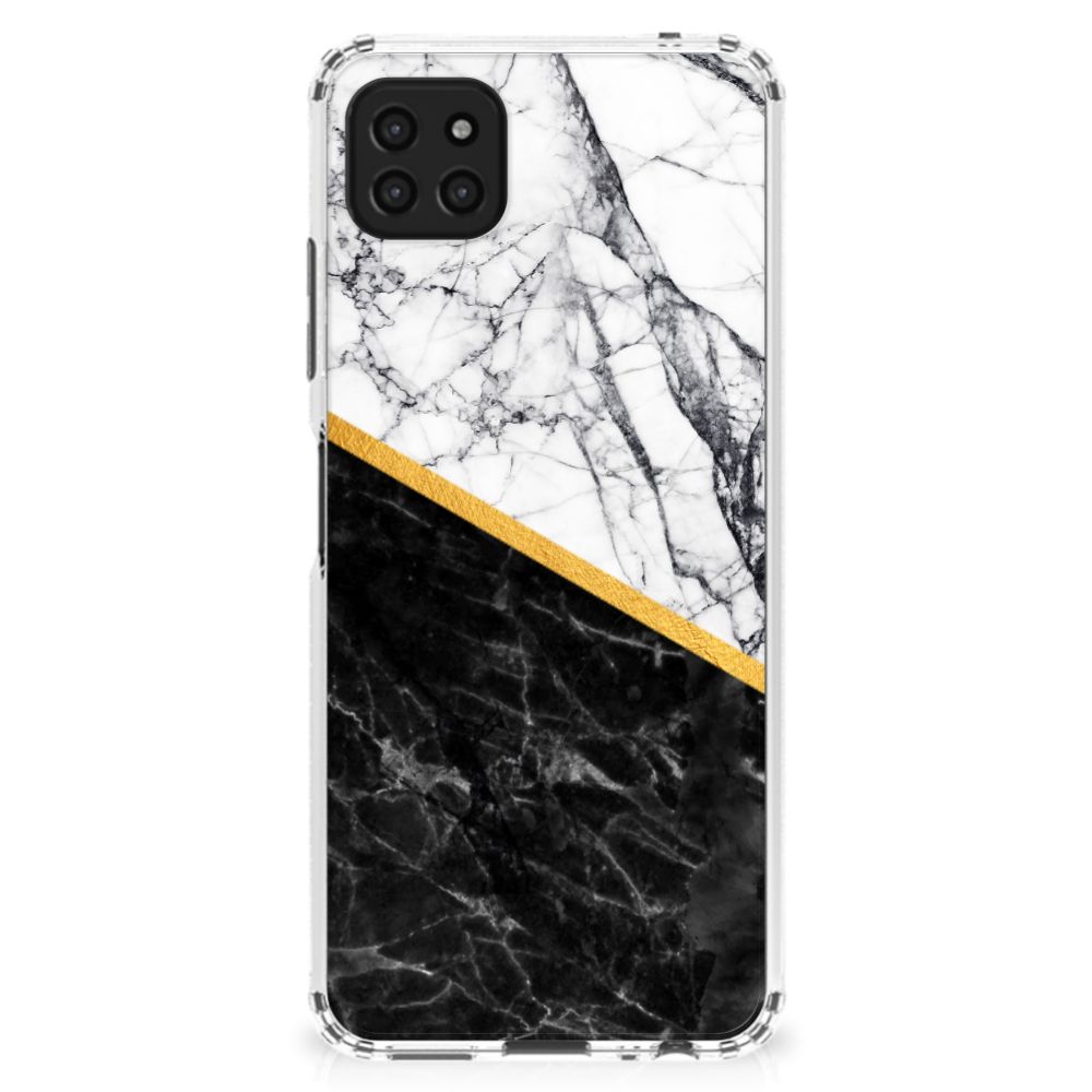 Samsung Galaxy A22 5G Anti-Shock Hoesje Marmer Wit Zwart - Origineel Cadeau Man B2C Telecom
