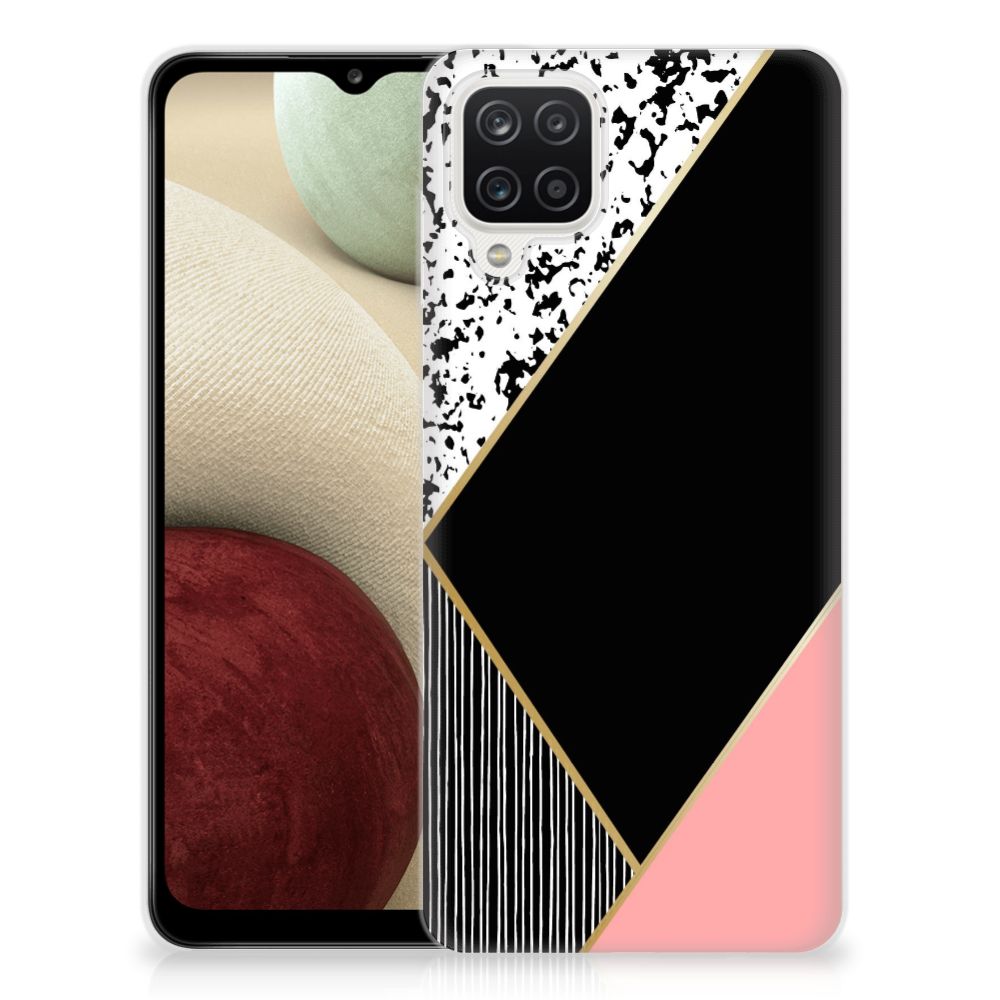 Samsung Galaxy A12 TPU Hoesje Zwart Roze Vormen B2C Telecom