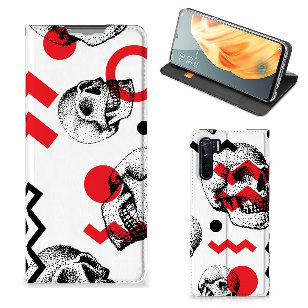 Mobiel BookCase OPPO Reno3 | A91 Skull Red - B2C Telecom