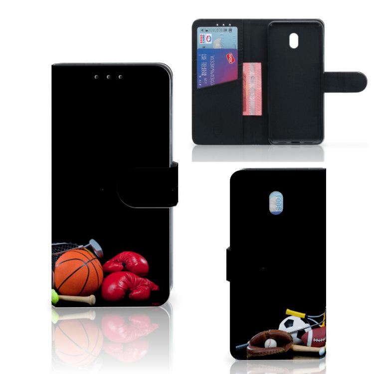 Xiaomi Redmi 8A Wallet Case met Pasjes Sports met sport afbeeldingen en houders voor pasjes en briefgeld.