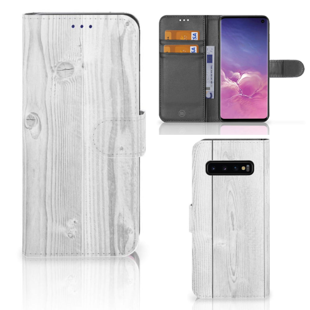 Samsung Galaxy S10 Book Style Case White Wood
