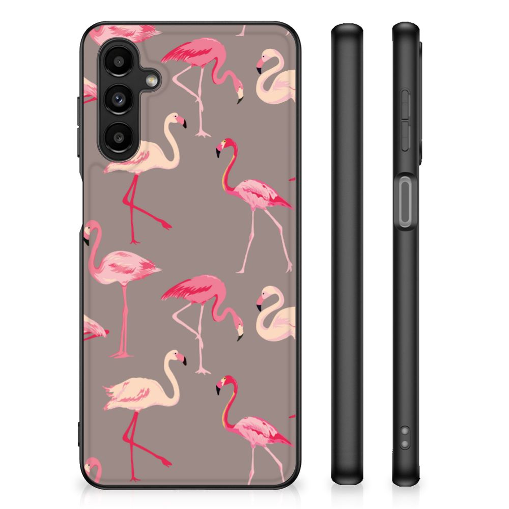 Samsung Galaxy A14 5G Dierenprint Telefoonhoesje Flamingo met opvallende flamingo-illustraties en zwarte randen