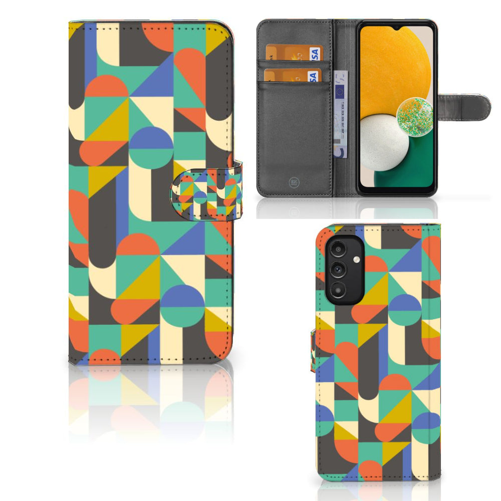 Samsung Galaxy A14 4G Telefoon Hoesje Funky Retro met artistiek patroon en pasjesvak