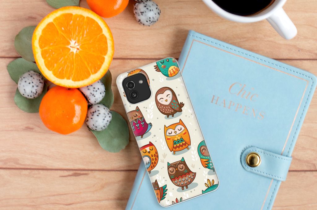 Samsung Galaxy A03 TPU Hoesje Vrolijke Uilen