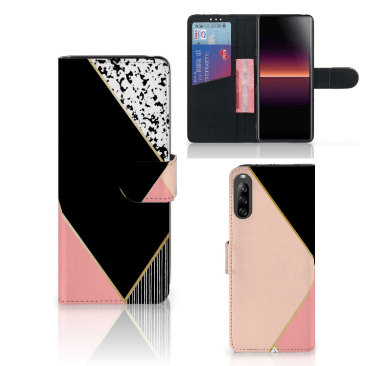 Sony Xperia L4 Book Case Zwart Roze Vormen