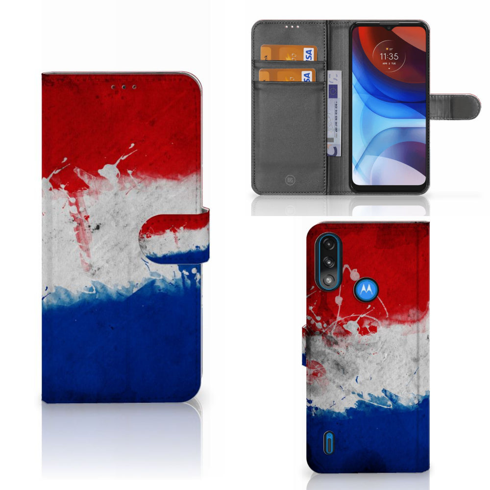 Motorola Moto E7i Power | E7 Power Bookstyle Case Nederland met artistiek design van de Nederlandse vlag.