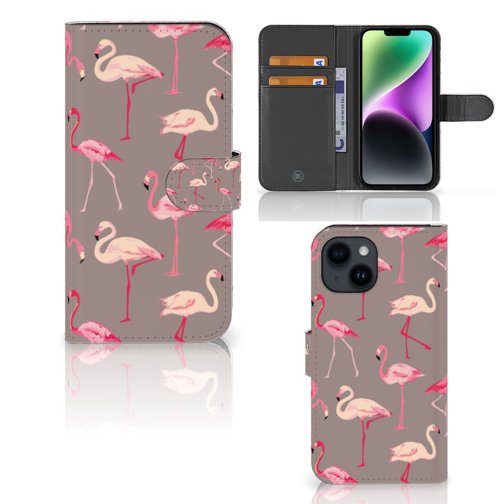 iPhone 15 Telefoonhoesje met Pasjes Flamingo