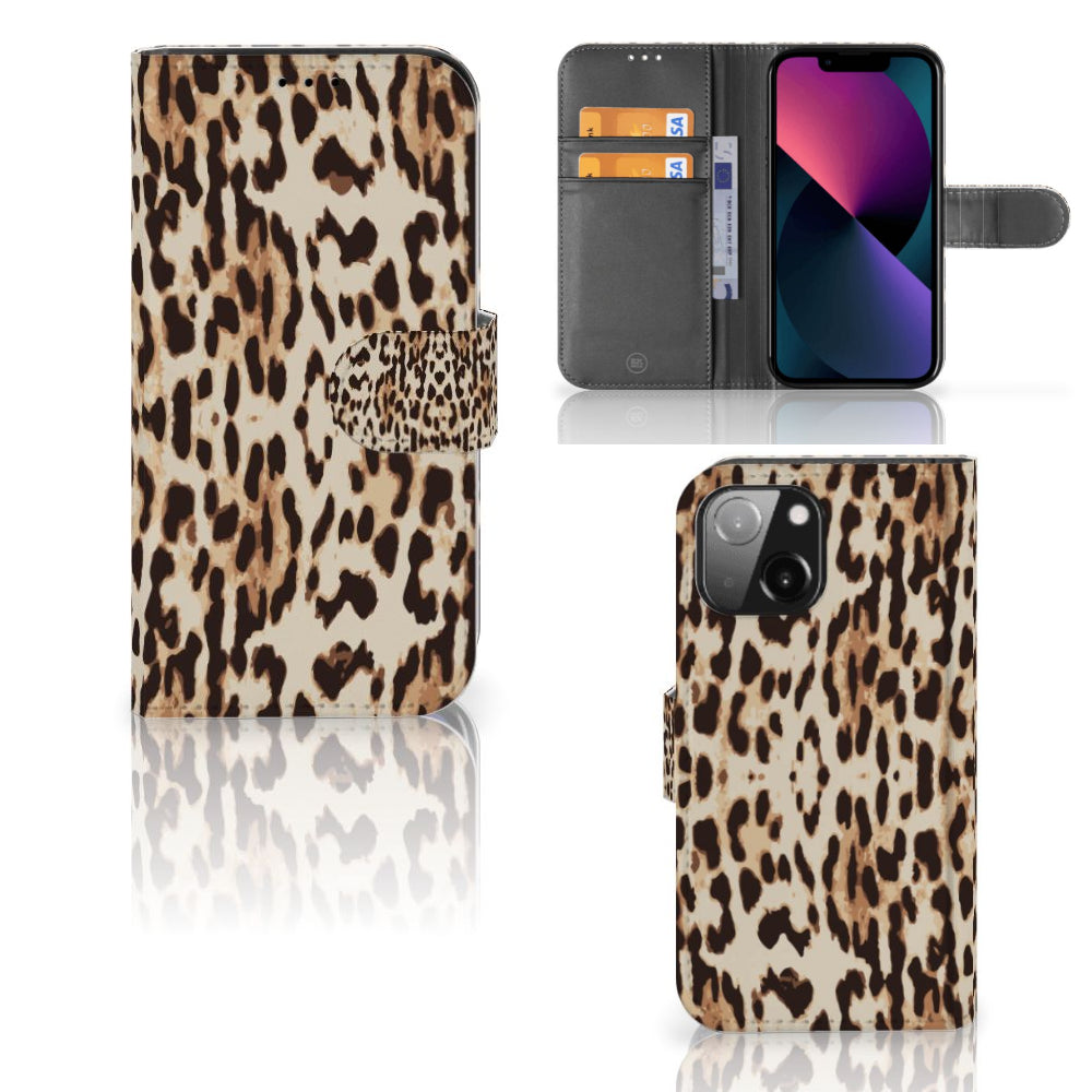 iPhone 13 Mini Telefoonhoesje met Pasjes Leopard