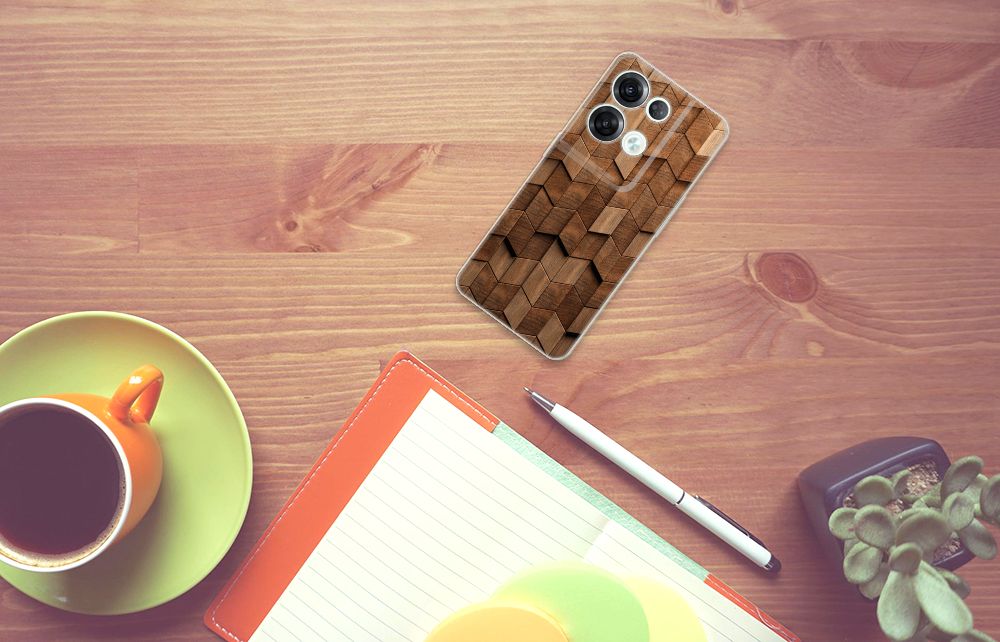 Bumper Hoesje voor OPPO Reno8 Pro Wooden Cubes