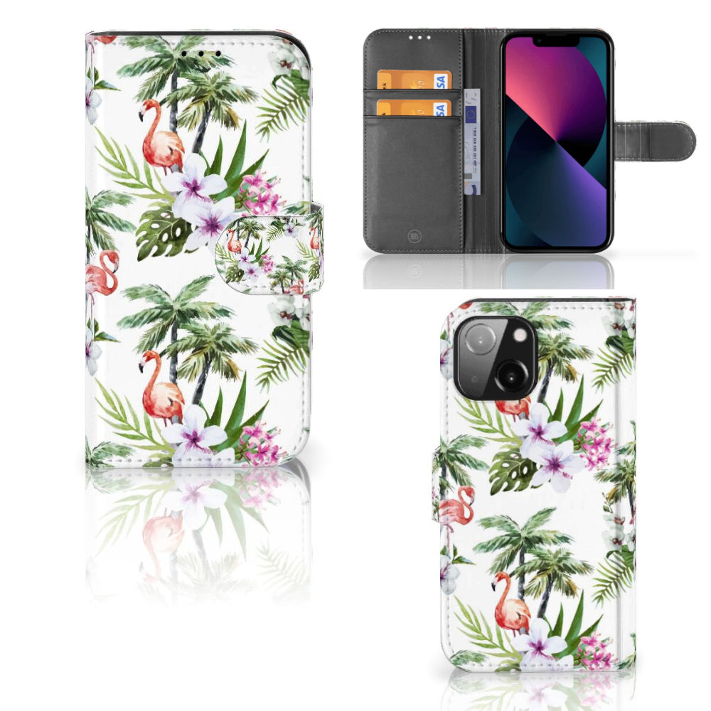 iPhone 13 Mini Telefoonhoesje met Pasjes Flamingo Palms