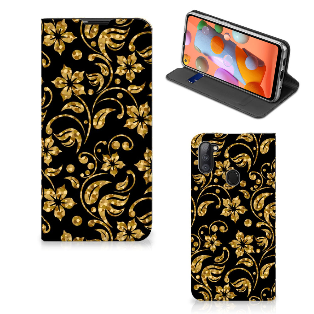 Samsung Galaxy M11 | A11 Smart Cover Gouden Bloemen