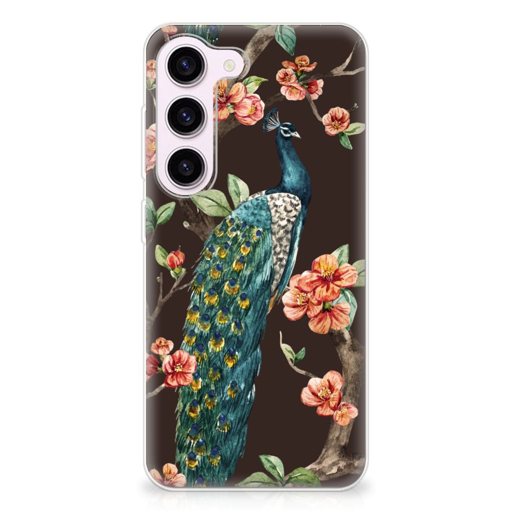 Samsung Galaxy S23 TPU Hoesje Pauw met Bloemen