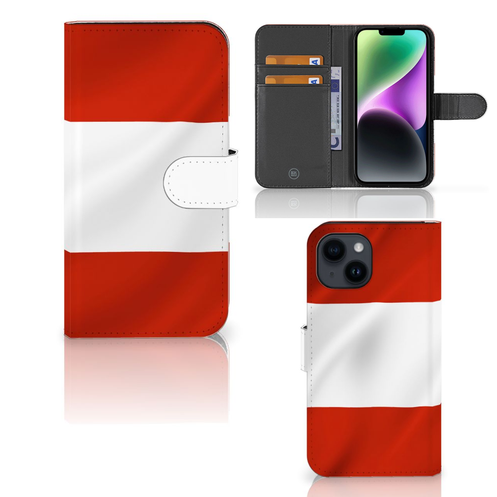 iPhone 15 Bookstyle Case Oostenrijk met de Oostenrijkse vlag, stijlvol en praktisch. đĻđš