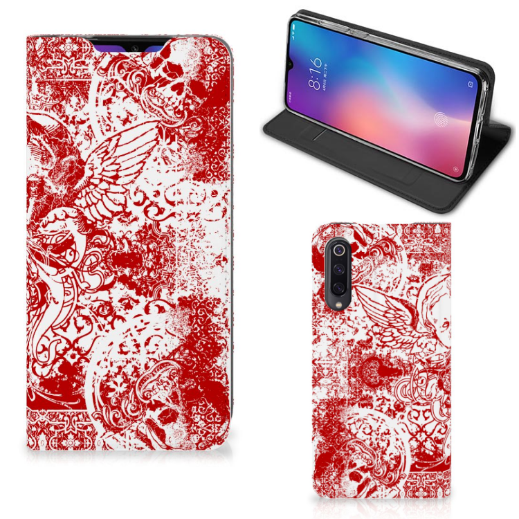 Mobiel BookCase Xiaomi Mi 9 Angel Skull Rood