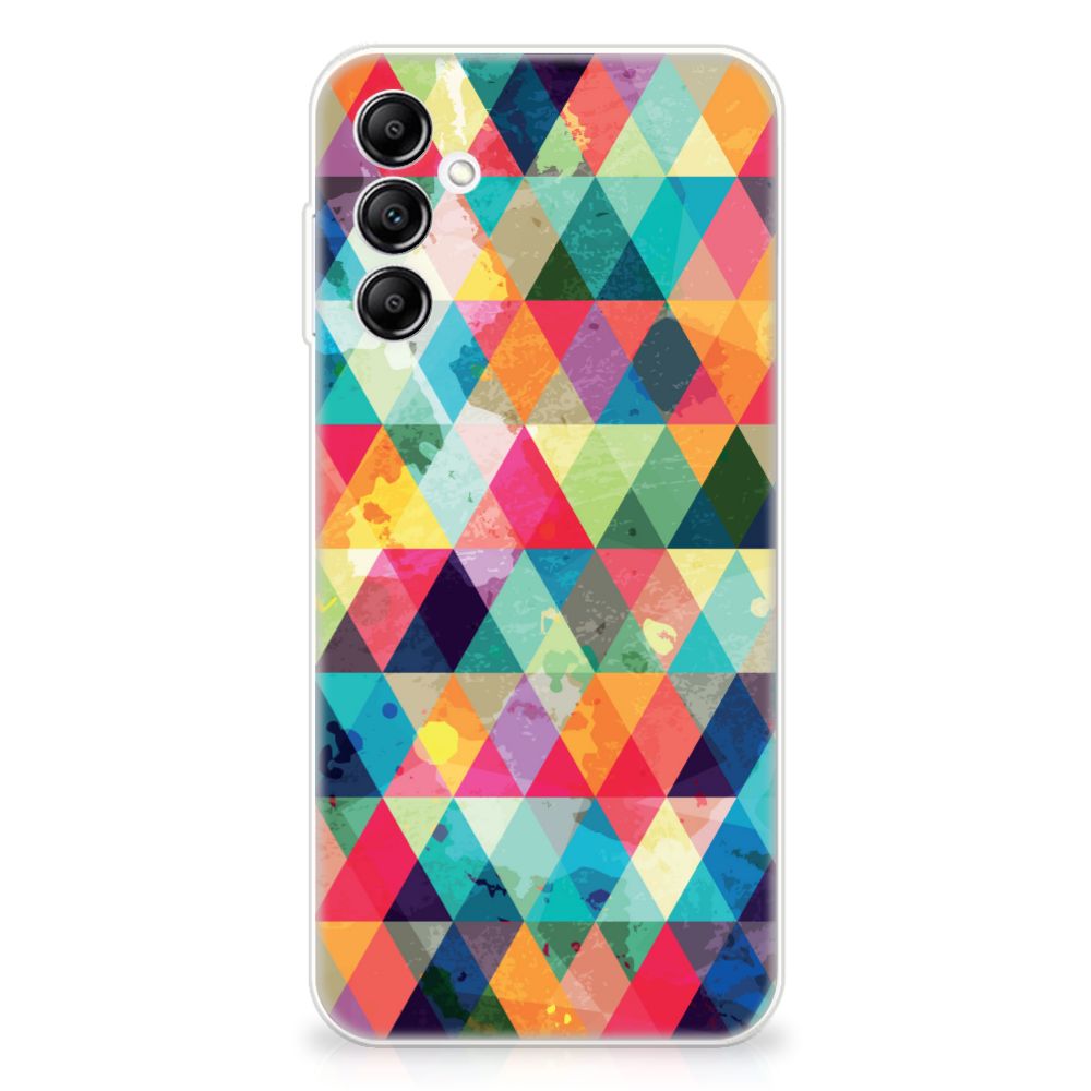 Samsung Galaxy A14 5G TPU bumper Geruit met kleurrijk driehoekig patroon voor unieke stijl.