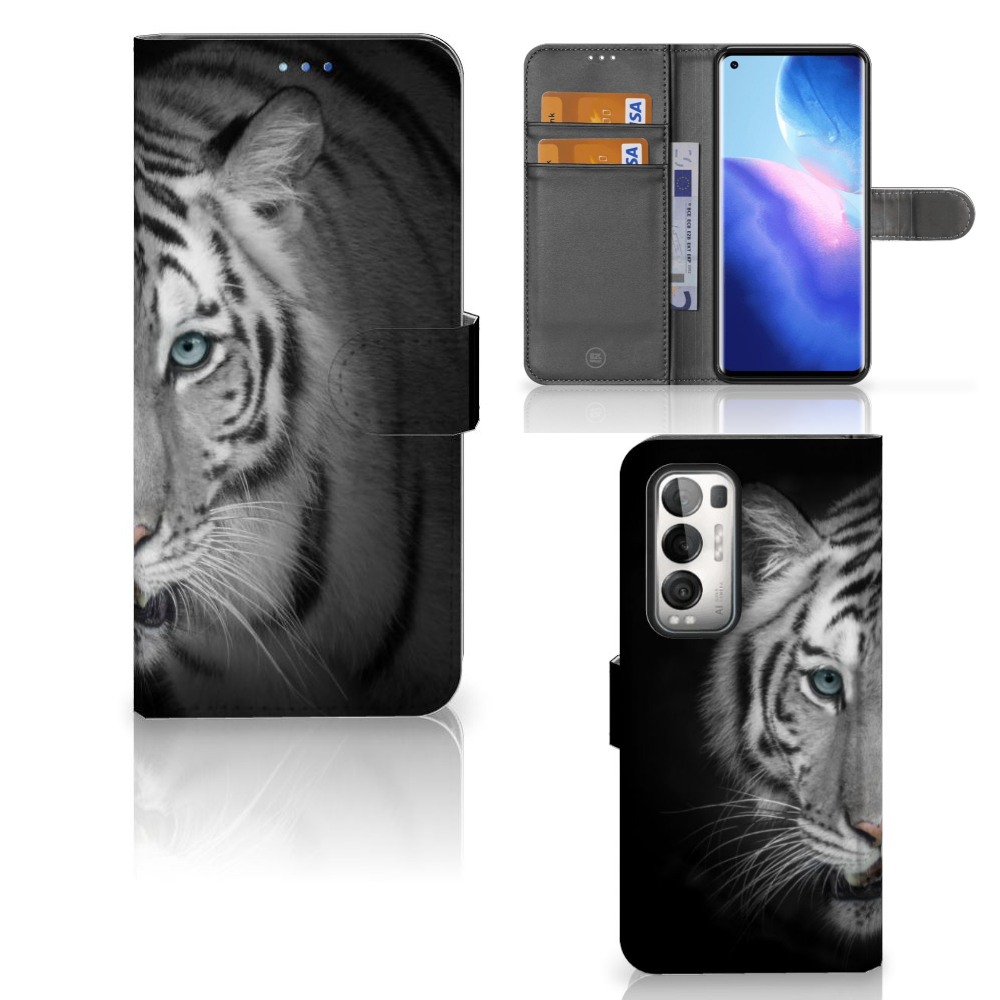 OPPO Find X3 Neo 5G Telefoonhoesje met Pasjes Tijger
