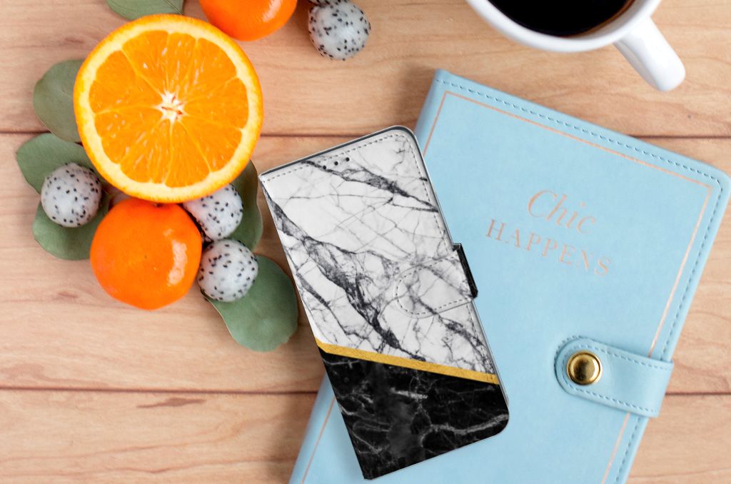 OPPO A91 | Reno3 Bookcase Marmer Wit Zwart - Origineel Cadeau Man