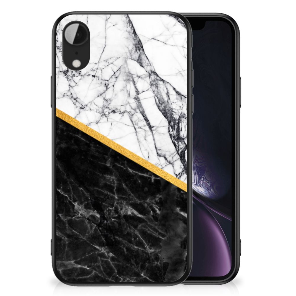 Apple iPhone XR Marmeren Print Telefoonhoesje Marmer Wit Zwart - Origineel Cadeau Man