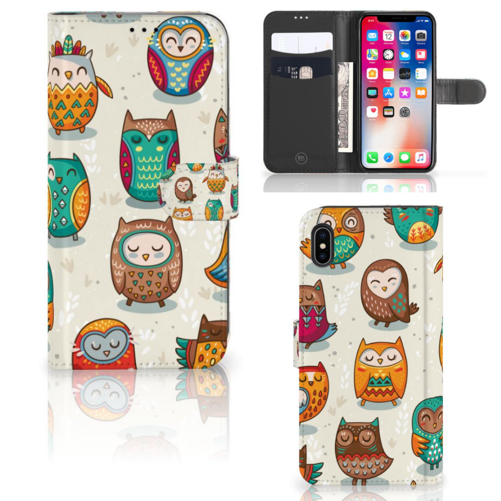 Apple iPhone Xs Max Telefoonhoesje met Pasjes Vrolijke Uilen