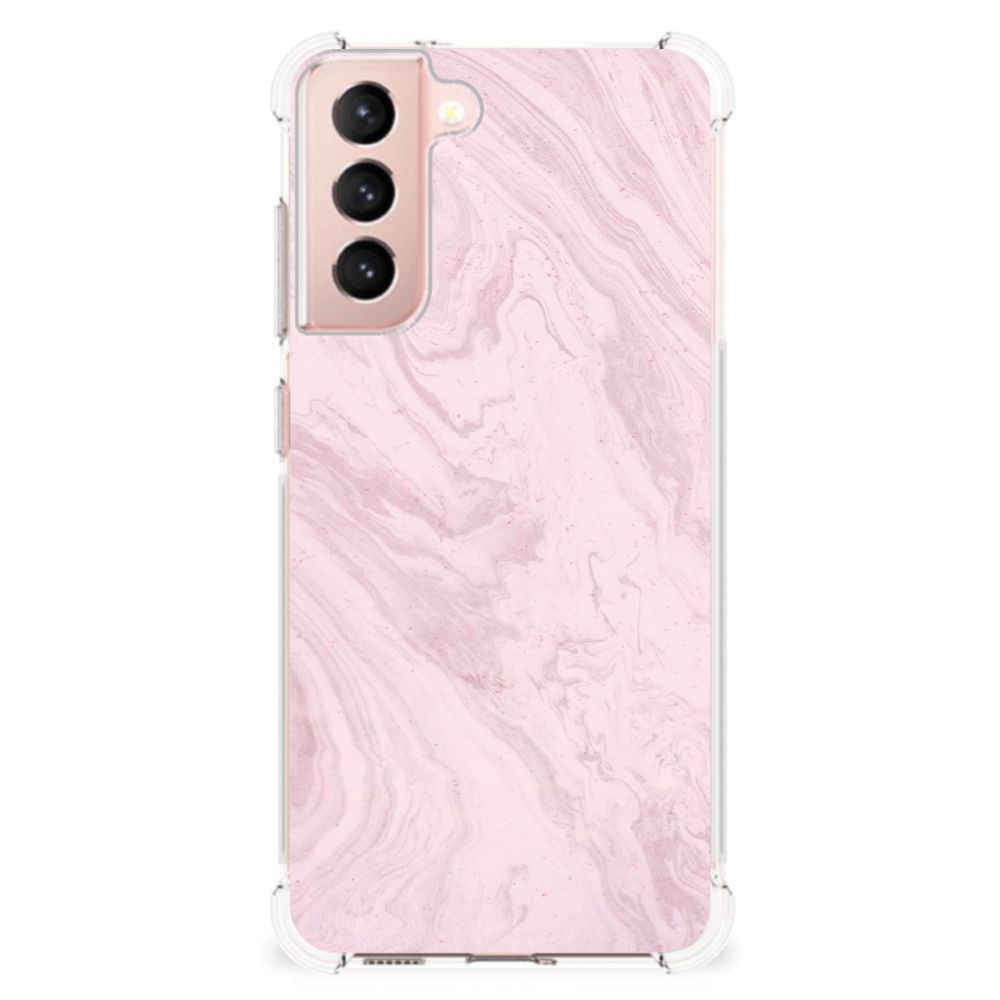 Samsung Galaxy S21 FE Anti-Shock Hoesje Marble Pink - Origineel Cadeau Vriendin