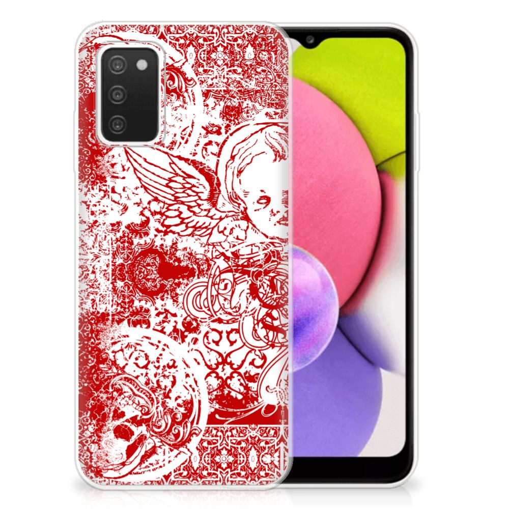 Silicone Back Case Samsung Galaxy A03S Angel Skull Rood