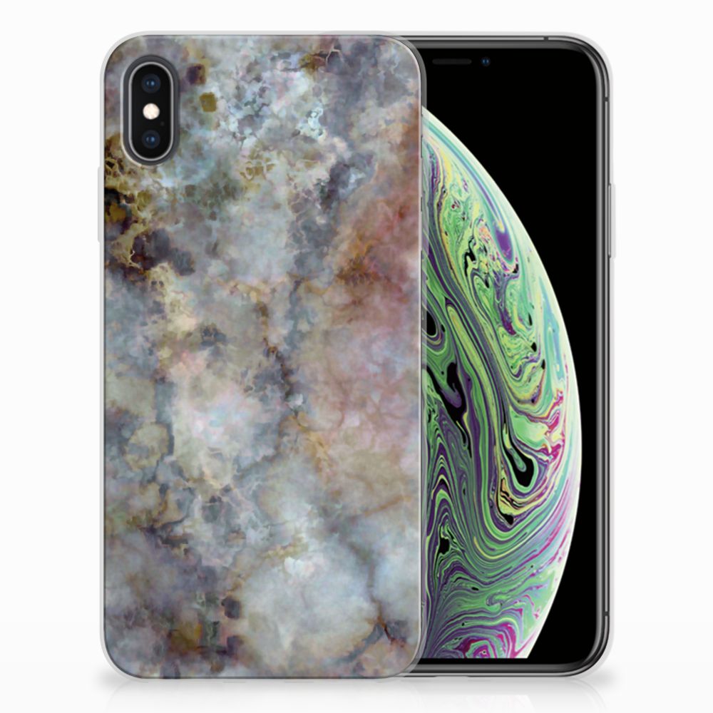 Apple iPhone Xs Max TPU Siliconen Hoesje Marmer Grijs