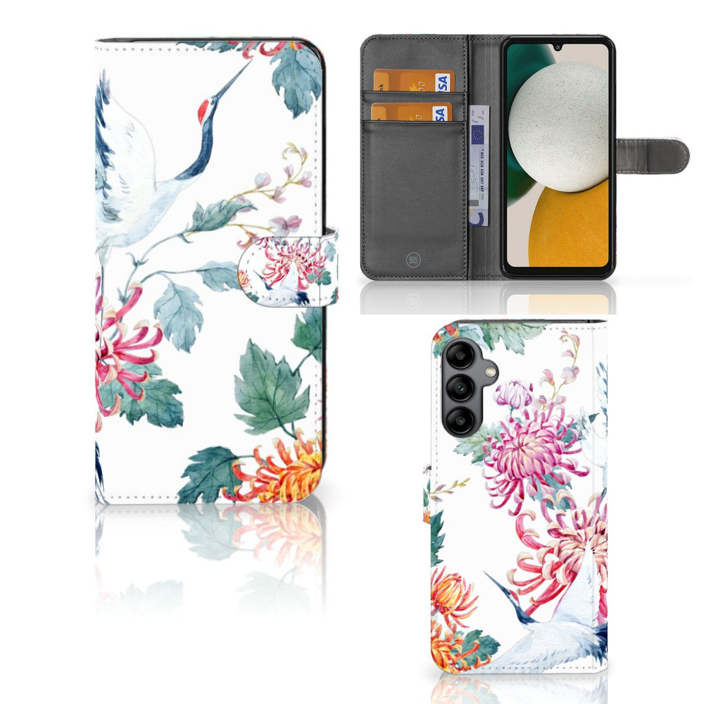 Samsung Galaxy A34 Telefoonhoesje met Pasjes Bird Flowers