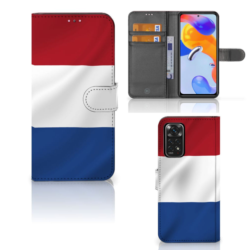 Xiaomi Redmi Note 11 Pro 5G/4G Bookstyle Case Nederlandse Vlag met pasjes en artistiek ontwerp van de Nederlandse vlag.