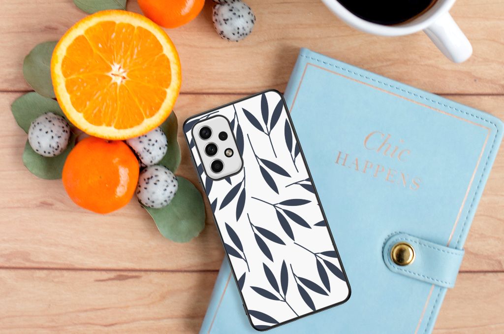 Samsung Galaxy A23 Bloemen Hoesje Leaves Blue B2C Telecom