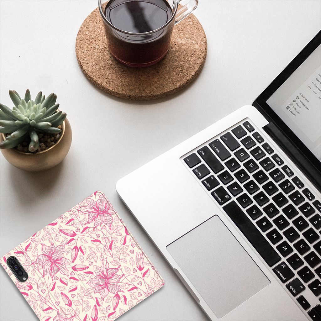 Samsung Galaxy A50 Smart Cover Pink Flowers