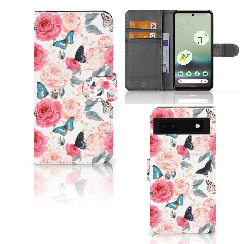 Google Pixel 6A Hoesje Butterfly Roses