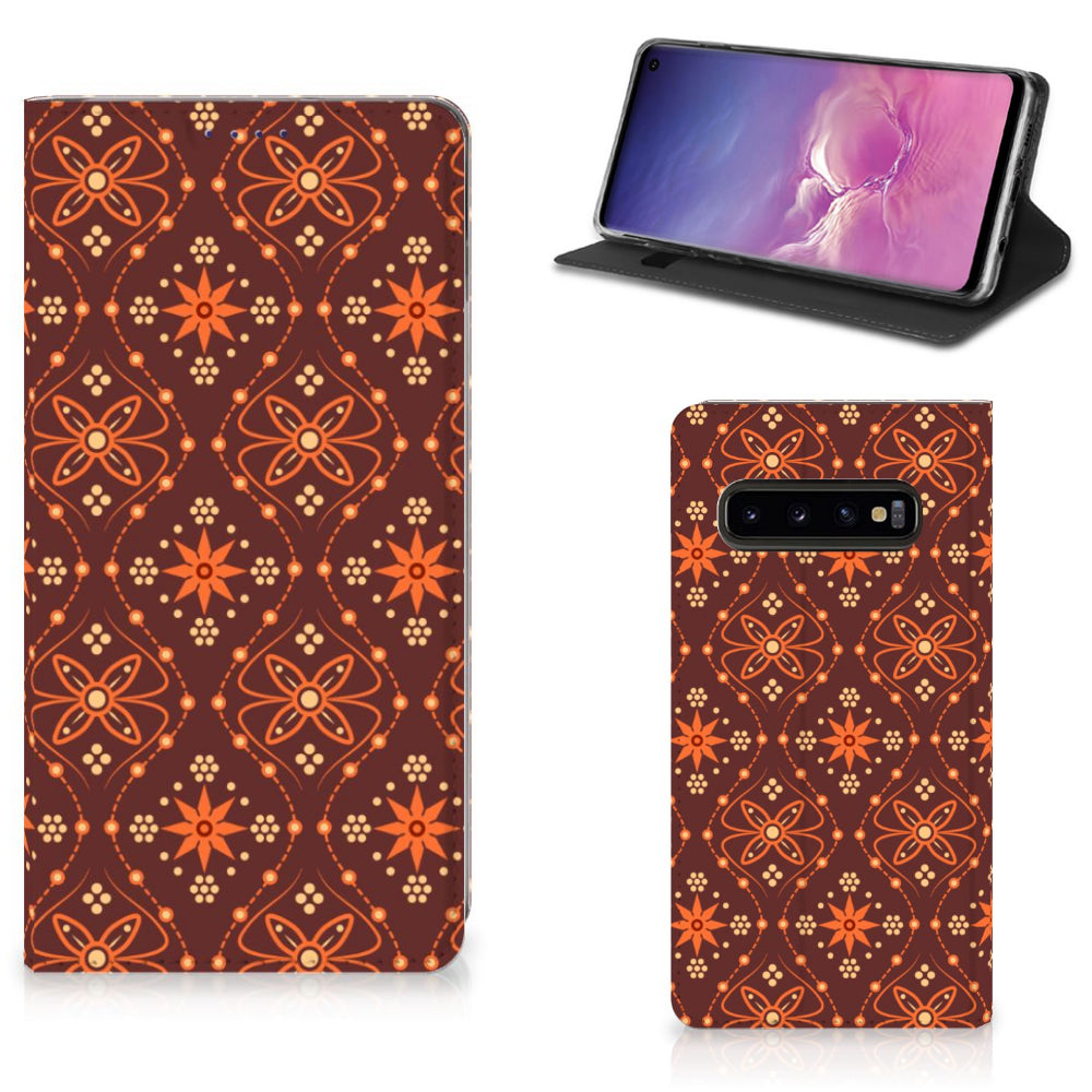 Samsung Galaxy S10 Hoesje met Magneet Batik Brown