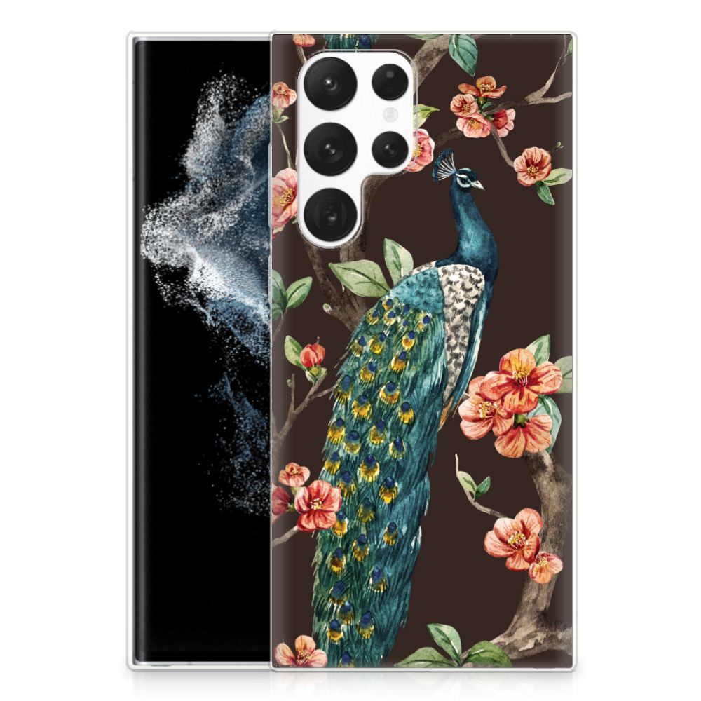 Samsung Galaxy S22 Ultra TPU Hoesje Pauw met Bloemen