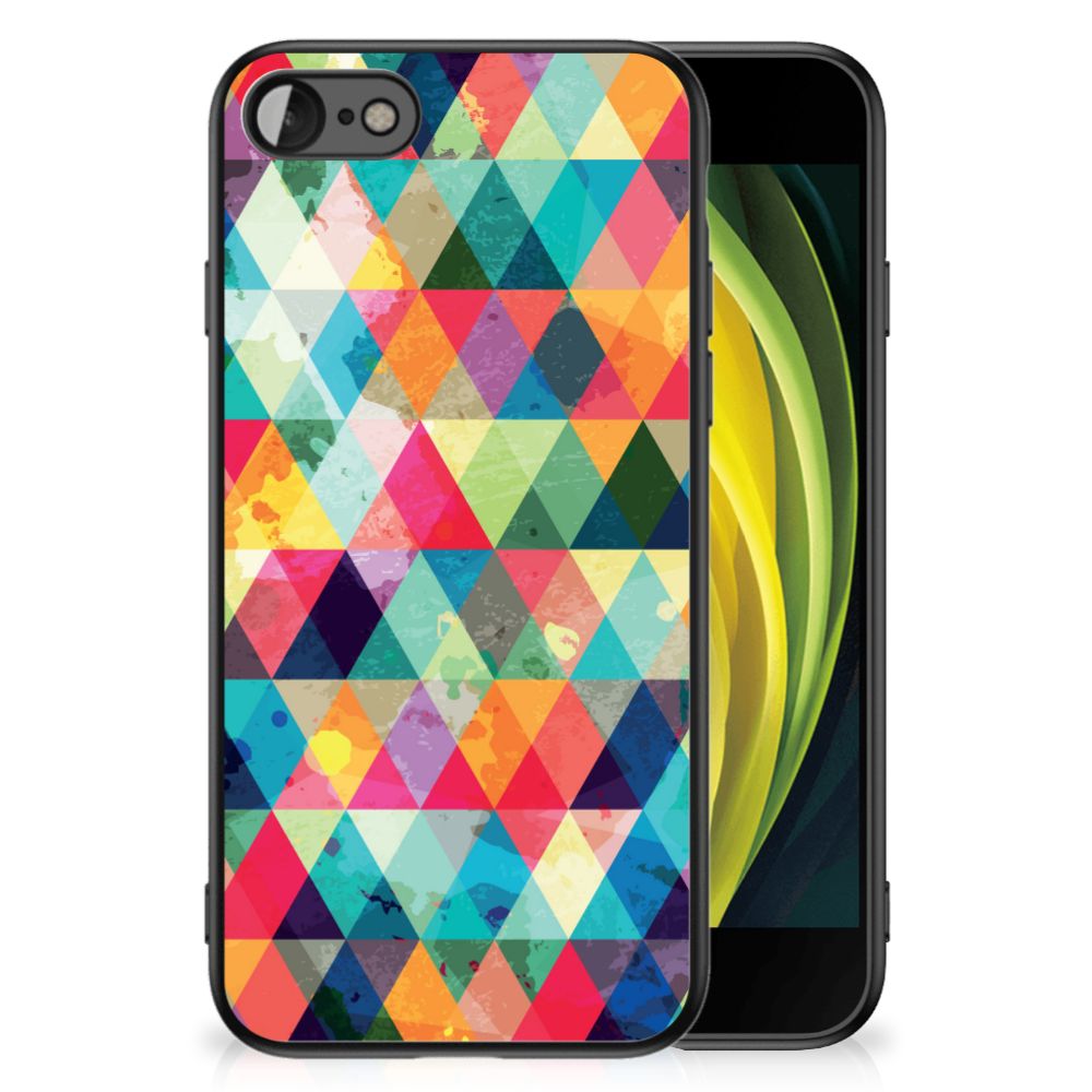 iPhone SE 2022 | SE 2020 | 7/8 Back Case Geruit met kleurrijk patroon van driehoeken