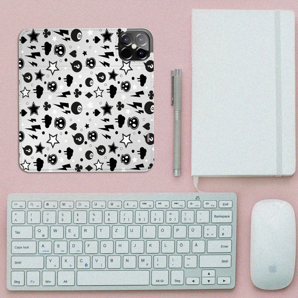 Mobiel BookCase iPhone 12 Pro Max Silver Punk - B2C Telecom