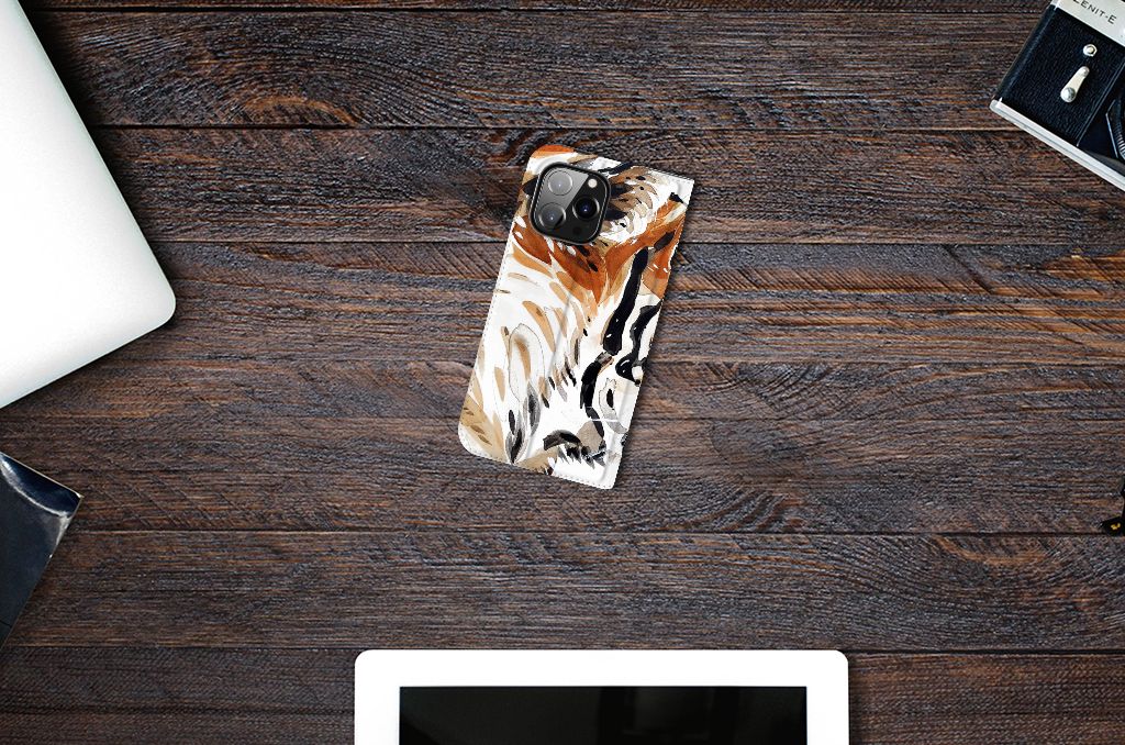 Bookcase iPhone 14 Pro Max Watercolor Tiger - B2C Telecom